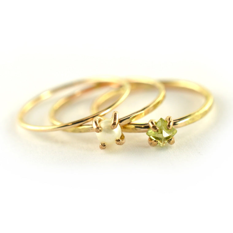 Size 4 / Peridot & Pearl Stacking Ring Set of 3