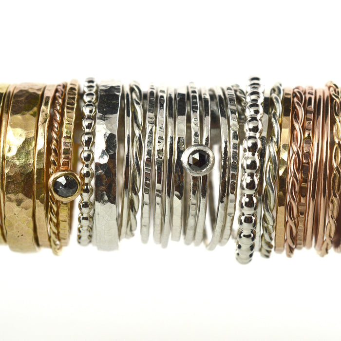 Hammered Mix of Gold & Silver Stacking Rings - Set of 8