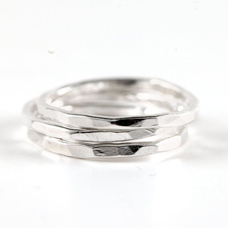 Hammered Sterling Silver Stacking Ring - Set of 3