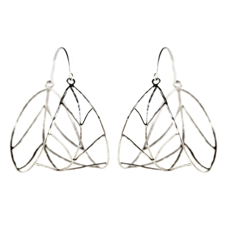 Organic Silver Leaf Hoop Earrings