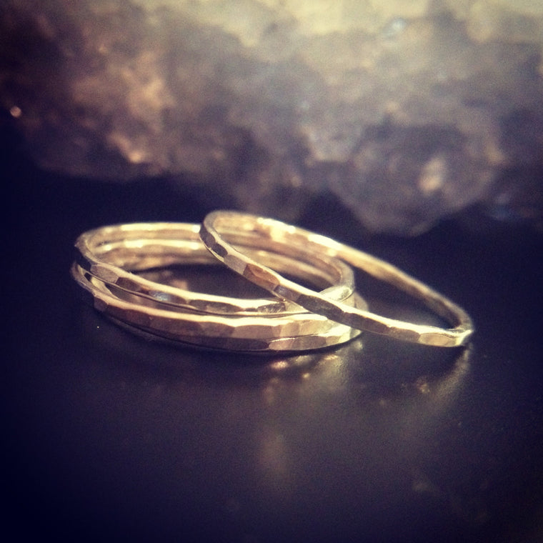 Hammered Sterling Silver Stacking Ring - Set of 5