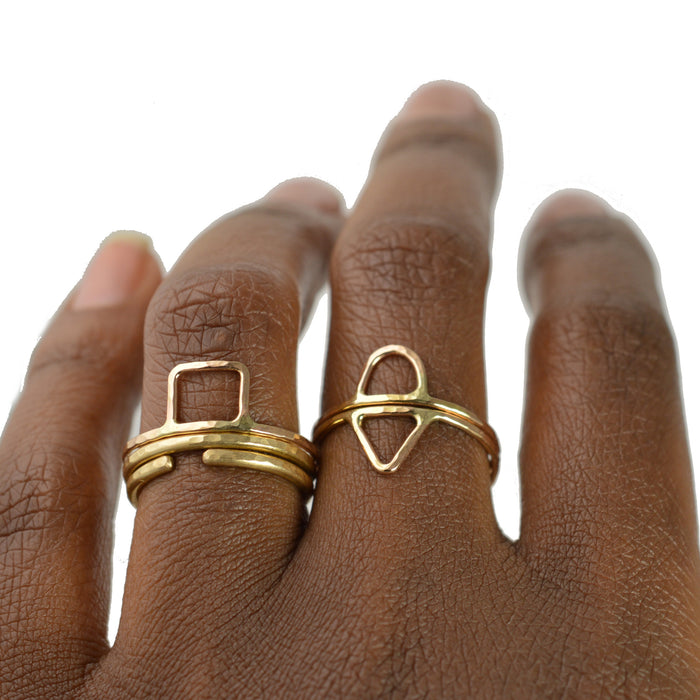 geometric stackable rings by aquarian thoughts jewelry