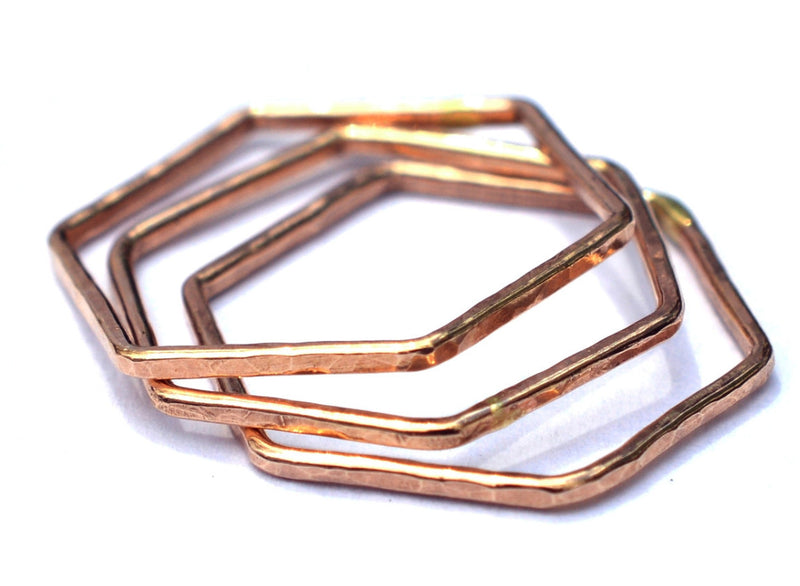 rose gold hexagon stacking rings by aquarian thoughts jewelry