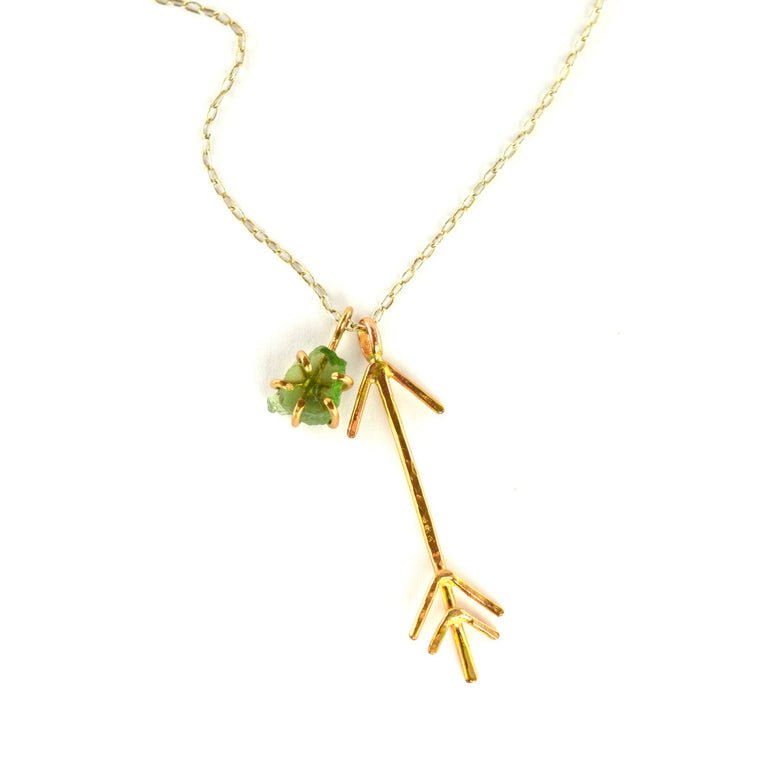 Gold Arrow Pendant & Raw Gemstone Necklace