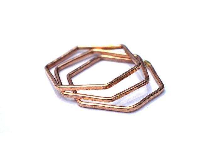 Hammered Gold Fill Hexagon Stacking Ring - Set of 3