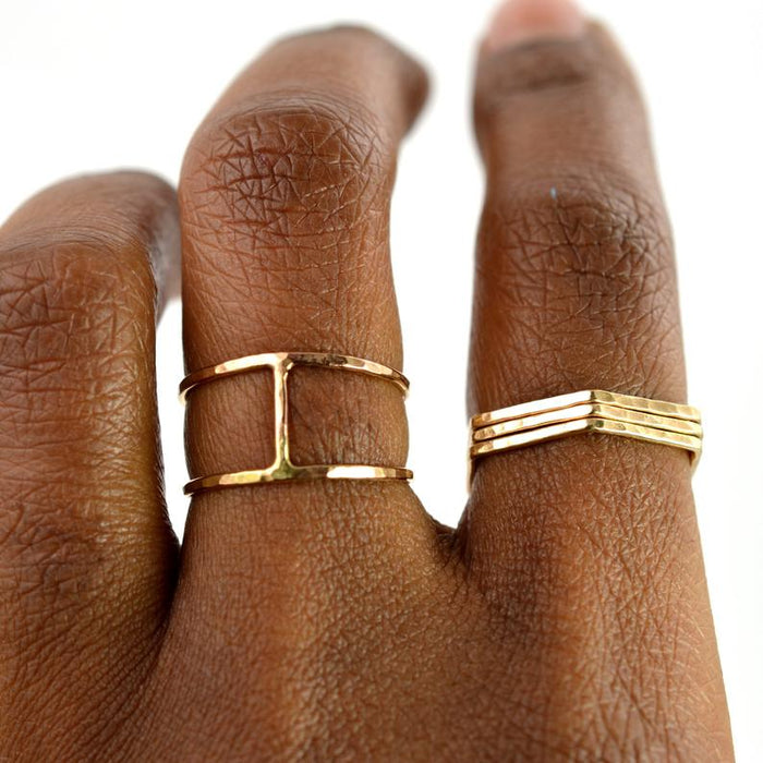 Hammered Gold Fill Hexagon Stacking Ring - Set of 3