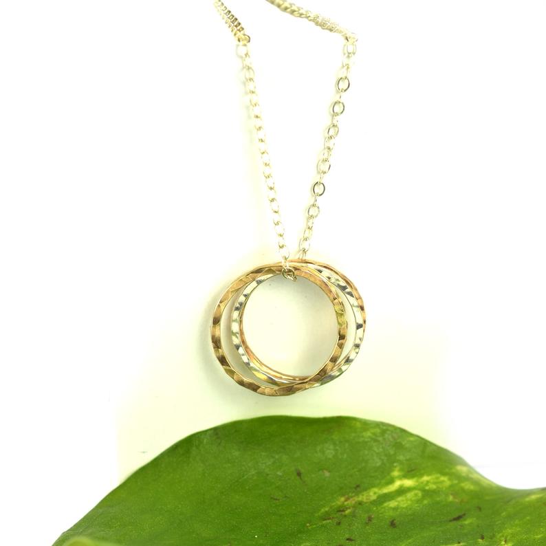 Hammered Triple Infinity Ring Necklace