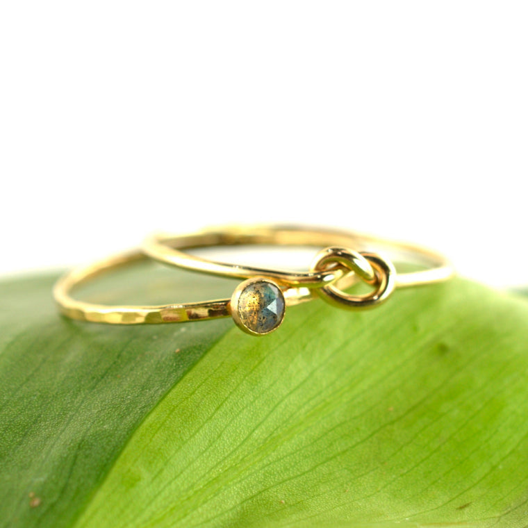 Size 9 / Labradorite & Love Knot Promise Stacking Ring Set of 2