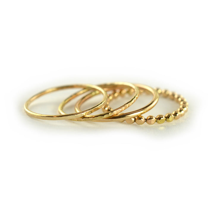 Size 5-5.5 / Mixed Hammered Gold Stacking Ring Set of 4