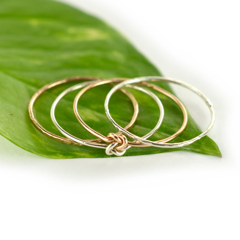 Size 9 / Rose Gold & Sterling Silver Love Knot Stacking Ring Set of 3