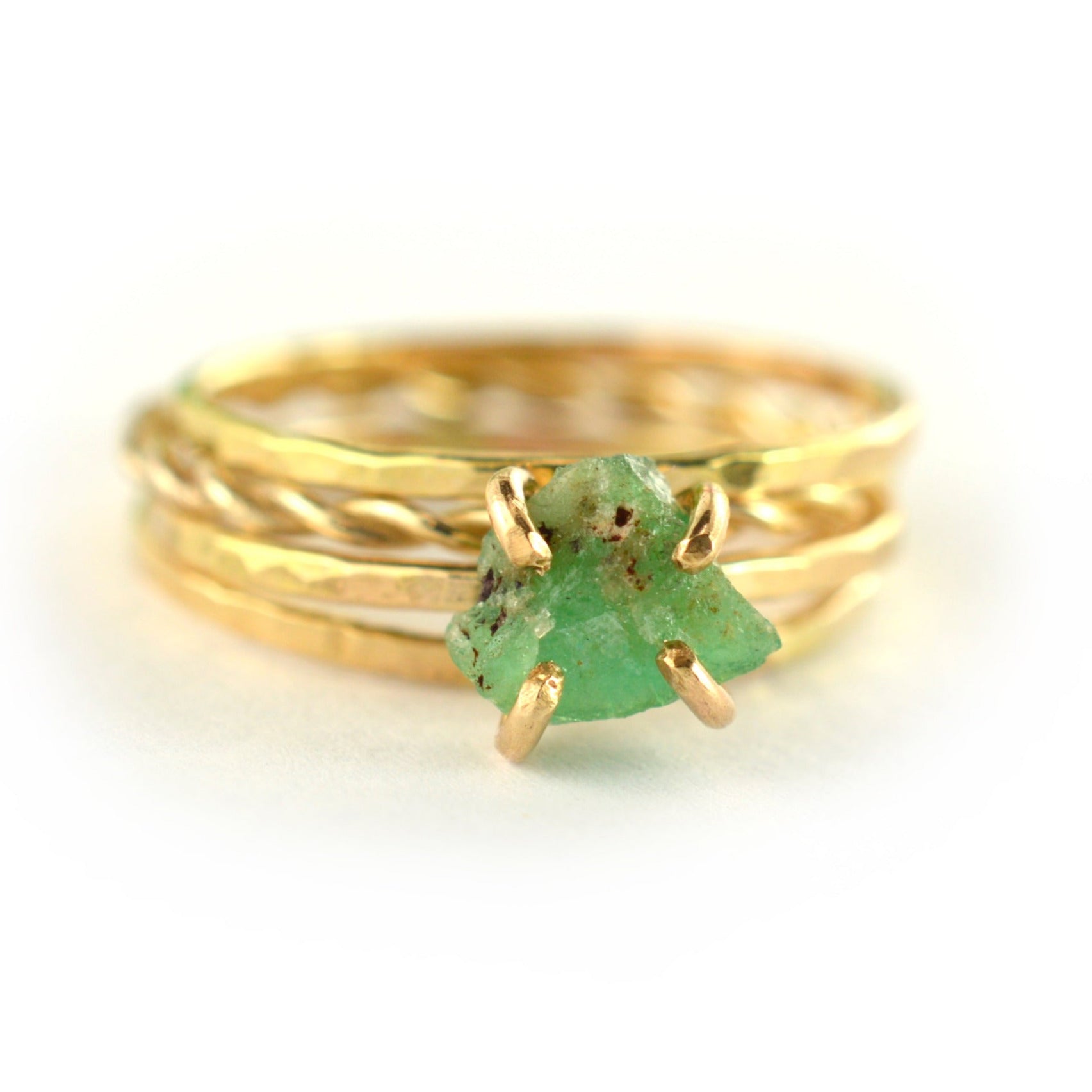 Size Gold Raw Emerald Stacking Ring Set of – Aquarian