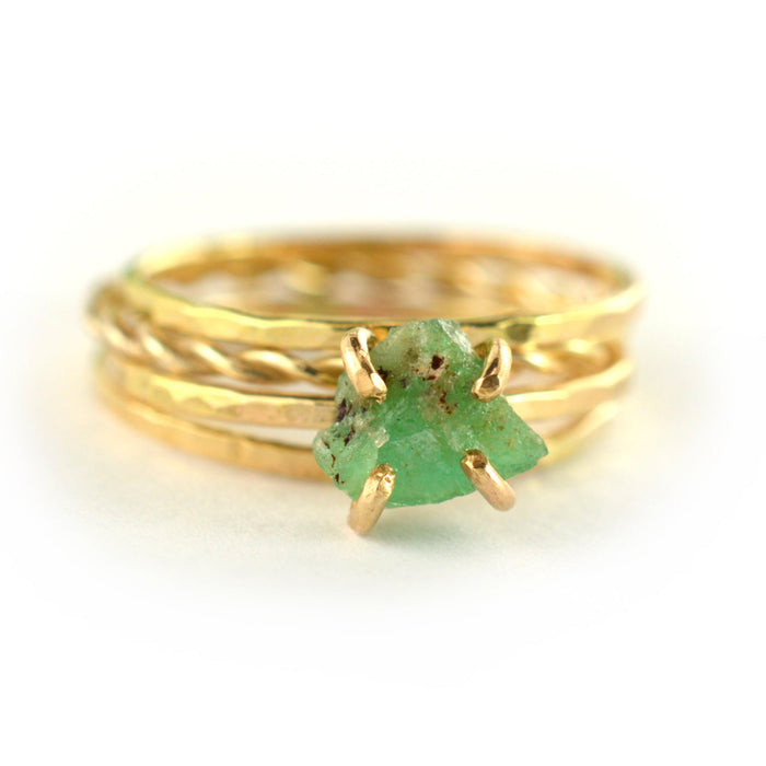 Size 4.5 / Gold Raw Emerald Stacking Ring Set of 3