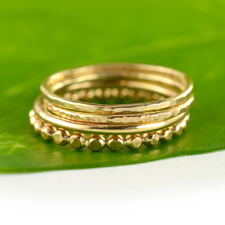 Size 5-5.5 / Mixed Hammered Gold Stacking Ring Set of 4