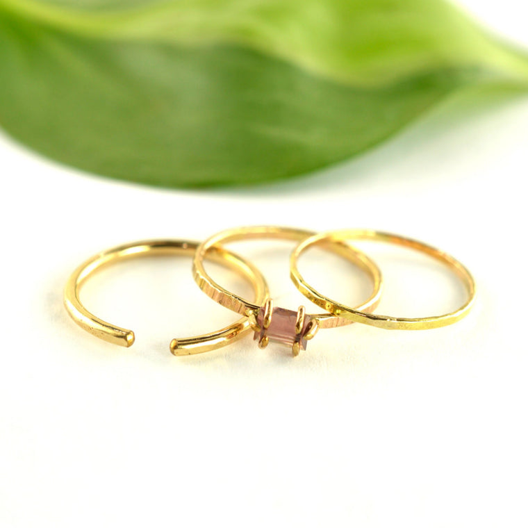 Size 7 / Purple Tourmaline Baguette Stacking Ring Set of 3