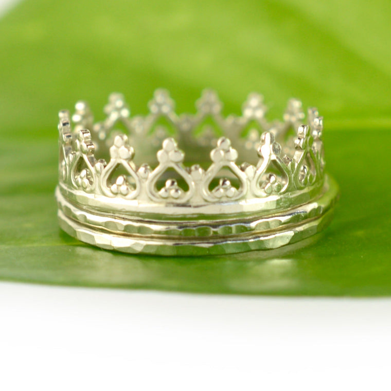 Size 5-5.75 / Silver Crown Ring Stacking Set of 3