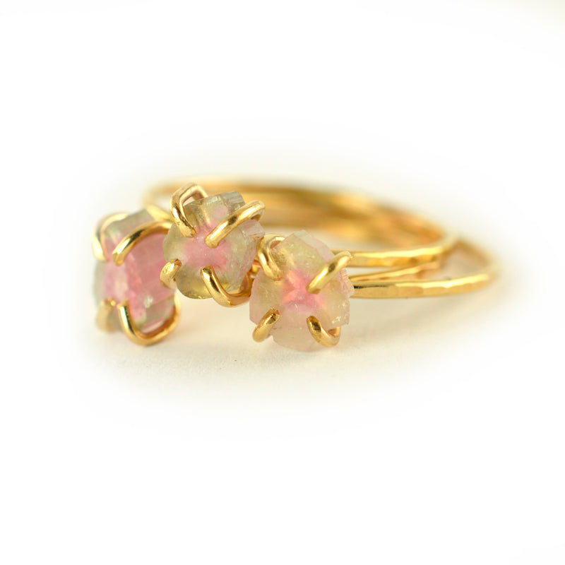 Size 8 / Raw Pink Watermelon Tourmaline Slice Ring