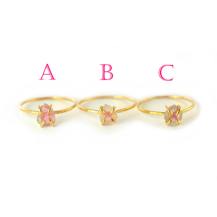 Size 8 / Raw Pink Watermelon Tourmaline Slice Ring