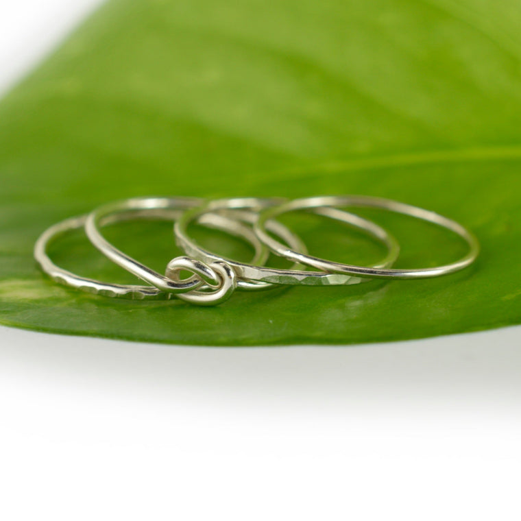 Size 5-5.5 / Sterling Silver Love Knot Stacking Ring Set of 4