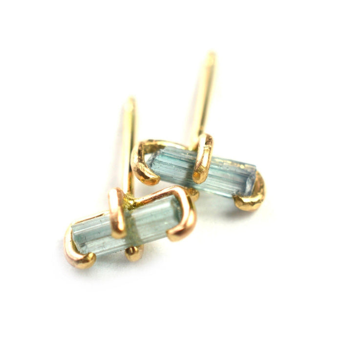 Raw Blue Tourmaline Stud Earrings