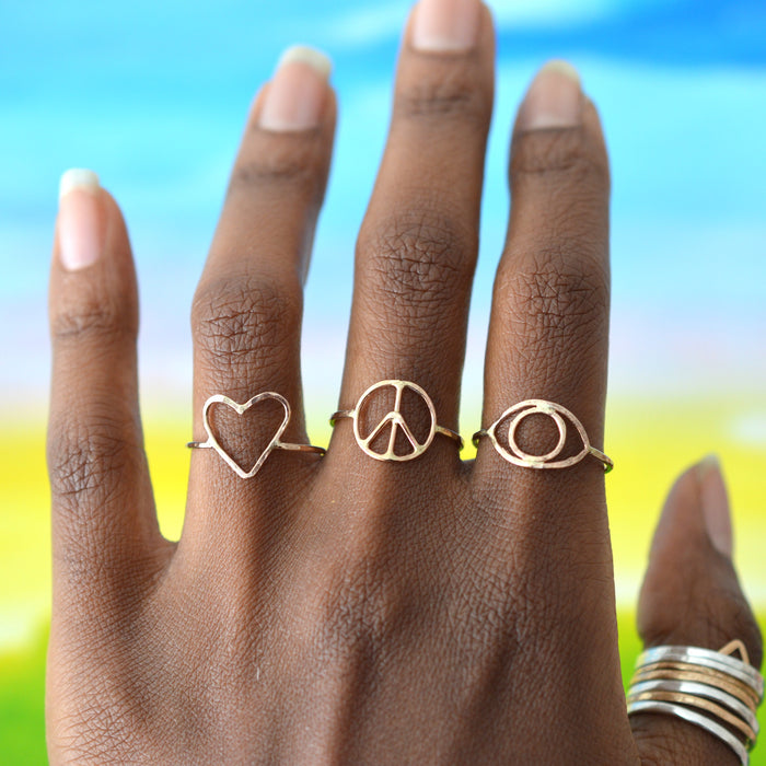 Hammered Peace Symbol Ring