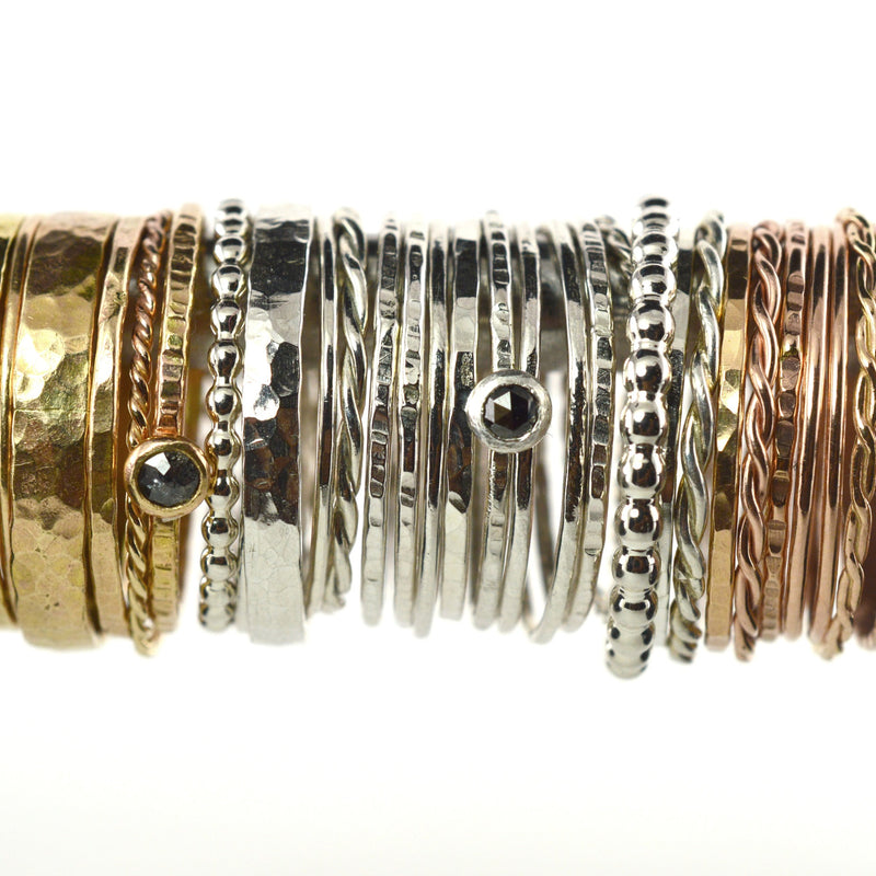 Hammered Mix of Gold & Silver Stacking Rings - Set of 8