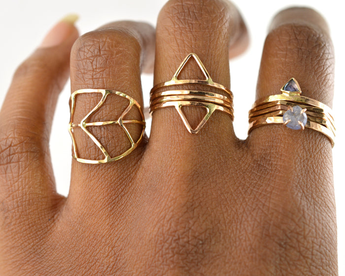 Gold Triange  Stacking Set by Aquarian Thoughts Jewelry