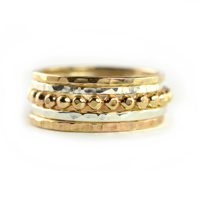 Mixed Texture Stackable Ring Set of 5