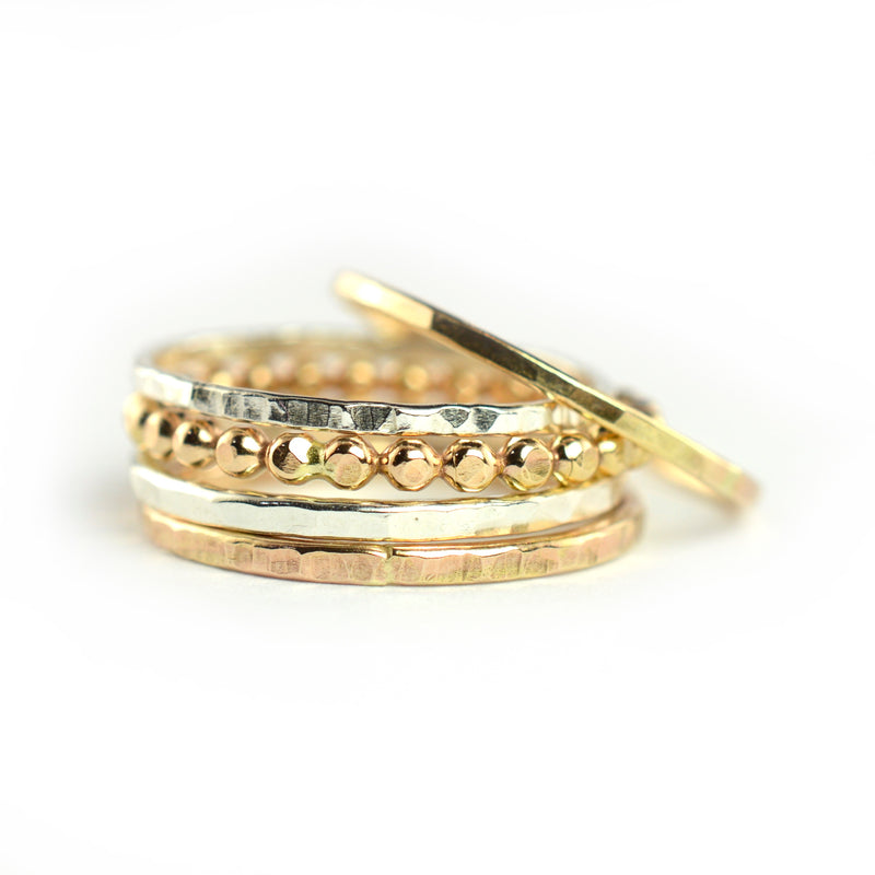 Mixed Texture Stackable Ring Set of 5