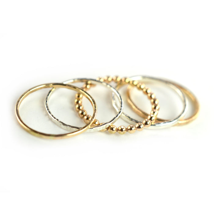 Mixed Texture Stackable Ring Set of 5