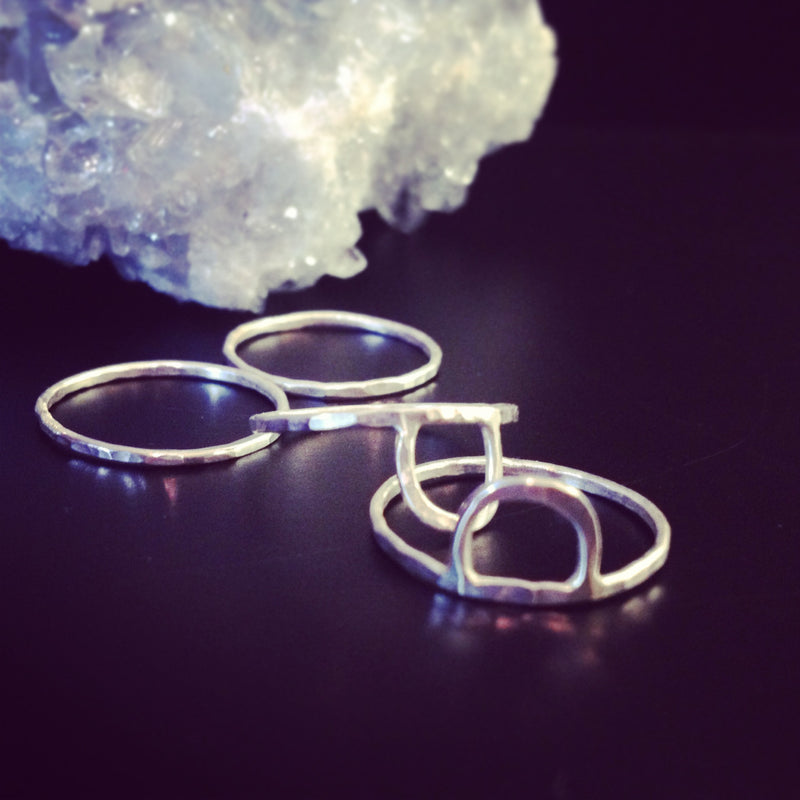 silver arch stacking ring set by aquarian thoughts jewelry