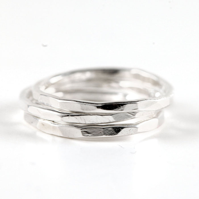 skinny silver stackable ring set of 3 by aquarian thoughts jewelry