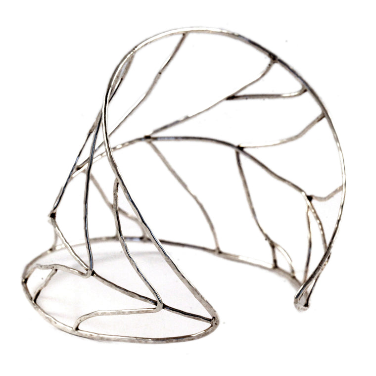 Organic Silver Leaf Cuff Bracelet
