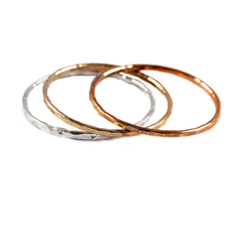 mixed metal stacking rings by aquarian thoughts jewelry