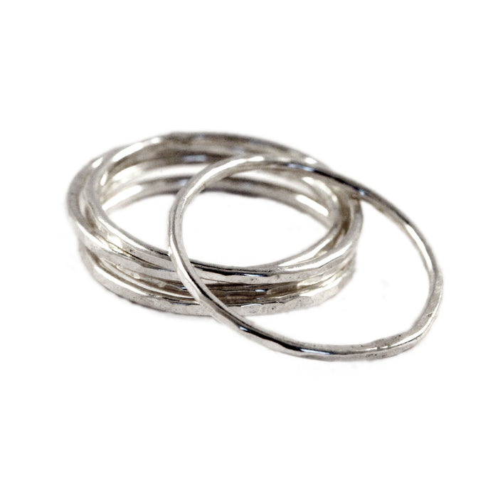 skinny silver stackable ring set of 5 by aquarian thoughts jewelry