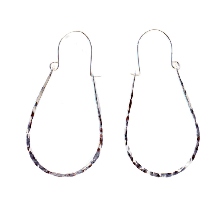 Elongated Hammered Hoop Earrings