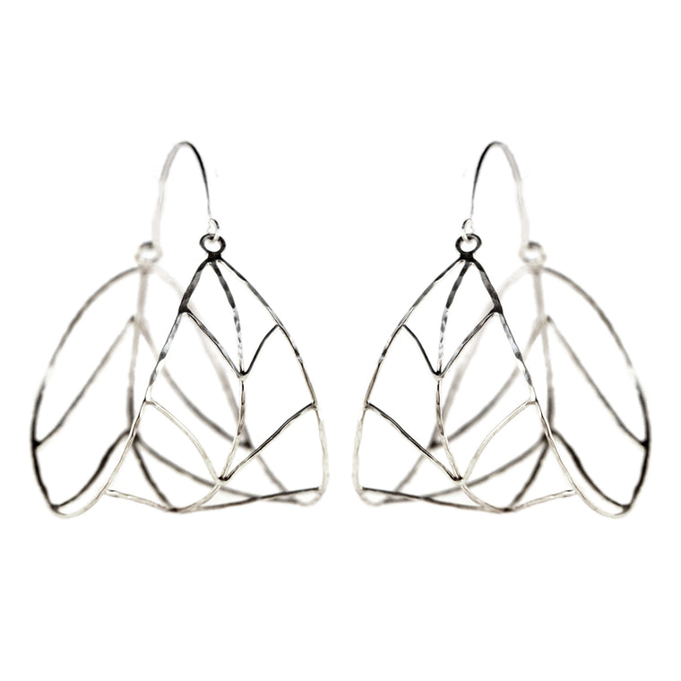 Organic Silver Leaf Hoop Earrings