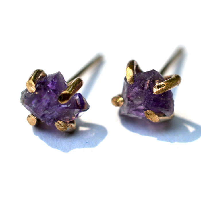delicate raw amethyst stud earrings, aquarian thoughts jewelry