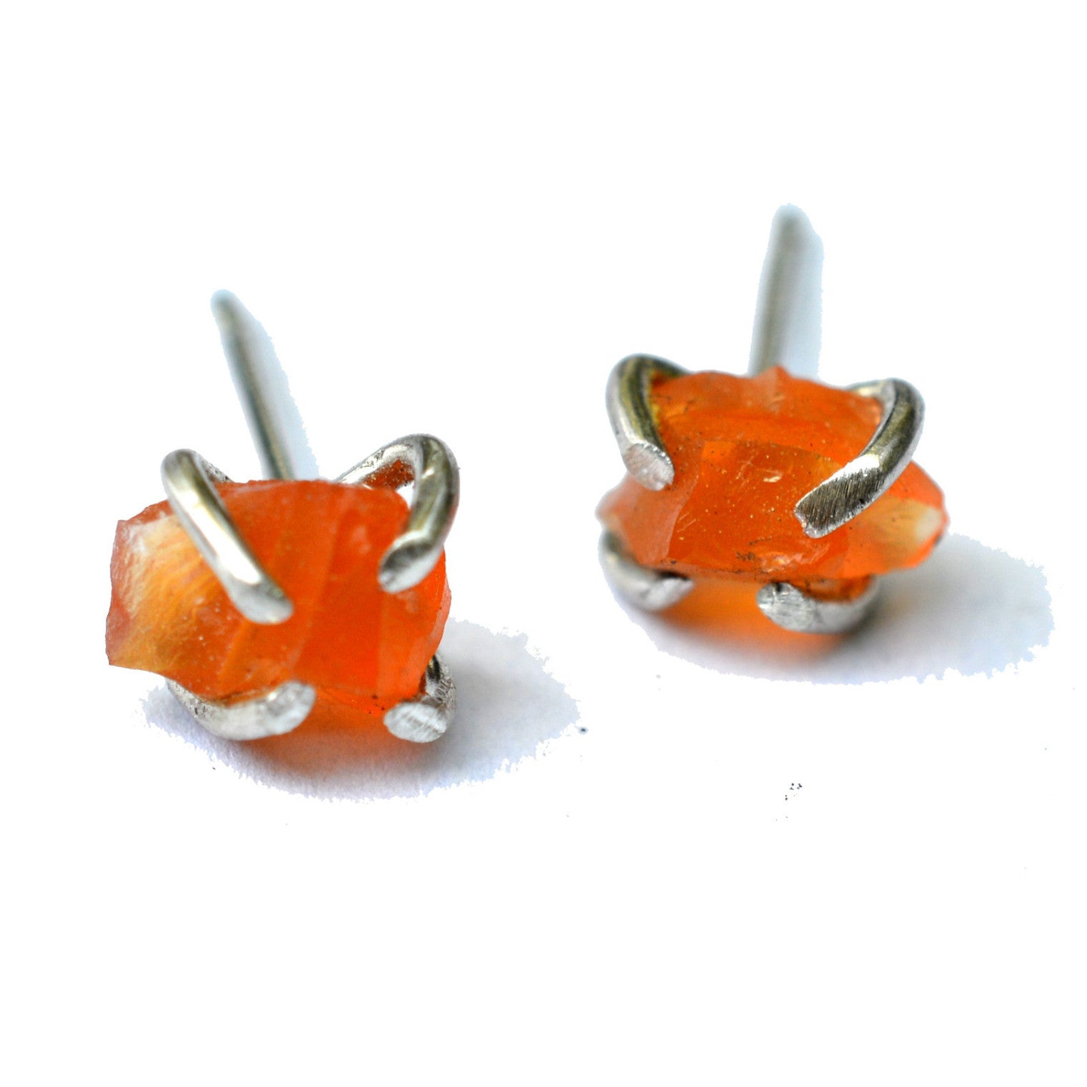 Raw carnelian stud earrings, aquarian thoughts jewelry