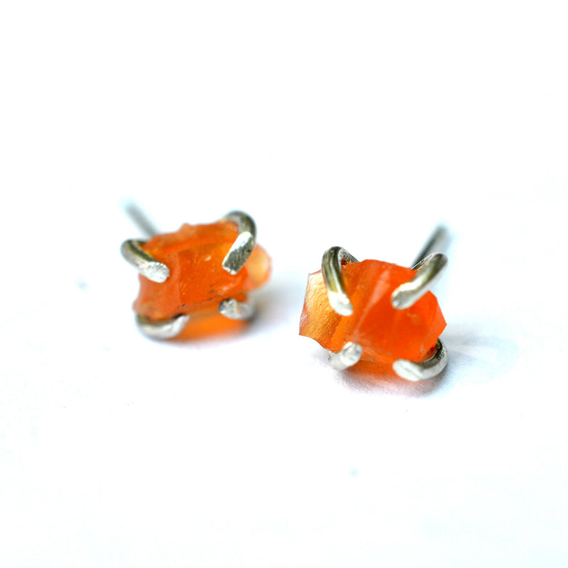 Raw carnelian stud earrings, aquarian thoughts jewelry