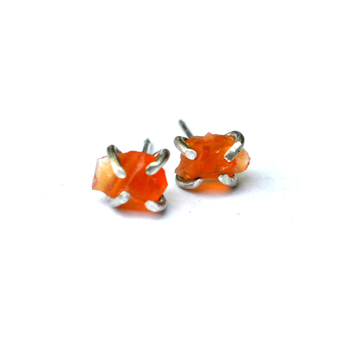 Raw carnelian stud earrings, aquarian thoughts jewelry