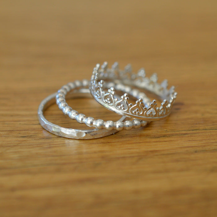 Silver Princess Crown Stacking Ring