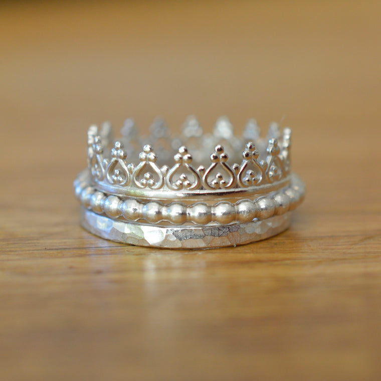 Silver Princess Crown Stacking Ring