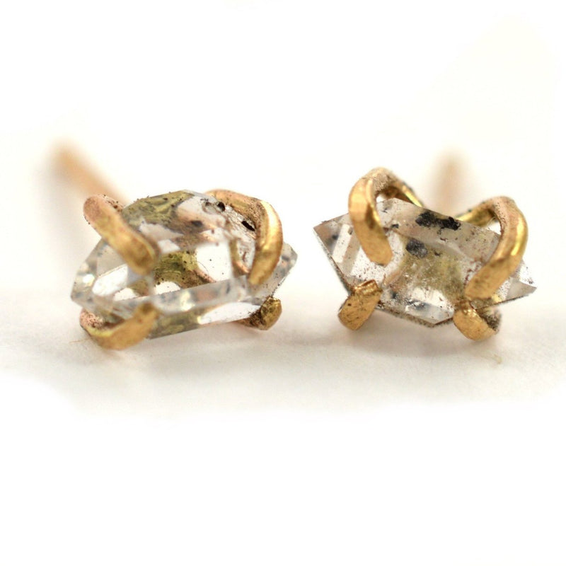 Raw stone earrings, herkimer diamond stud earrings, aquarian thoughts jewelry