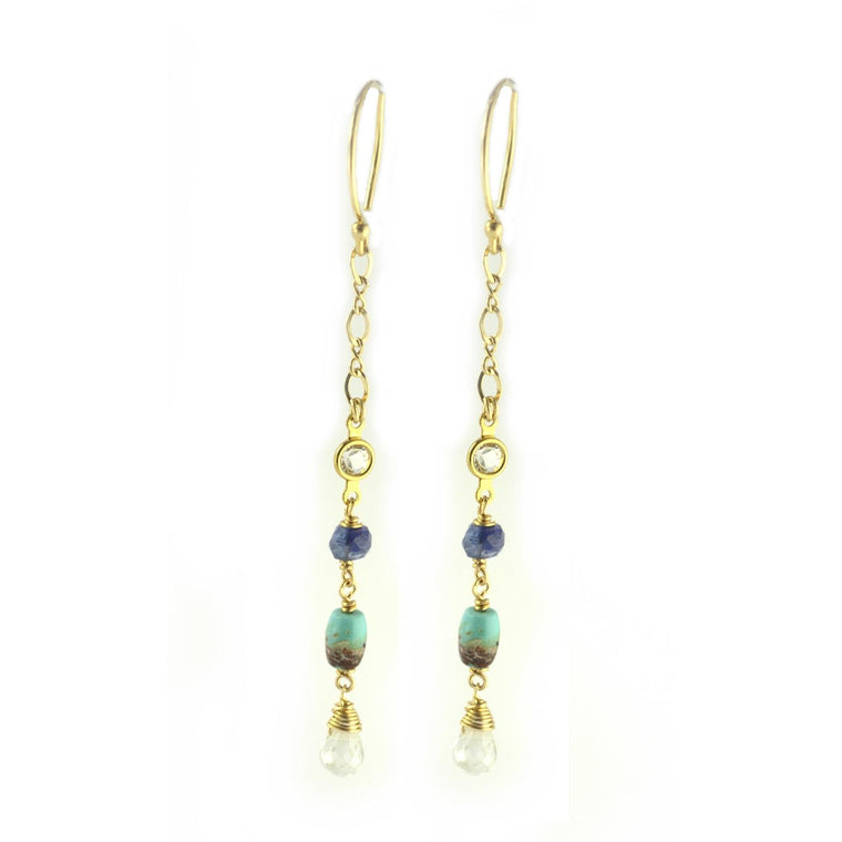 Sapphire And Turquoise Chain Earrings