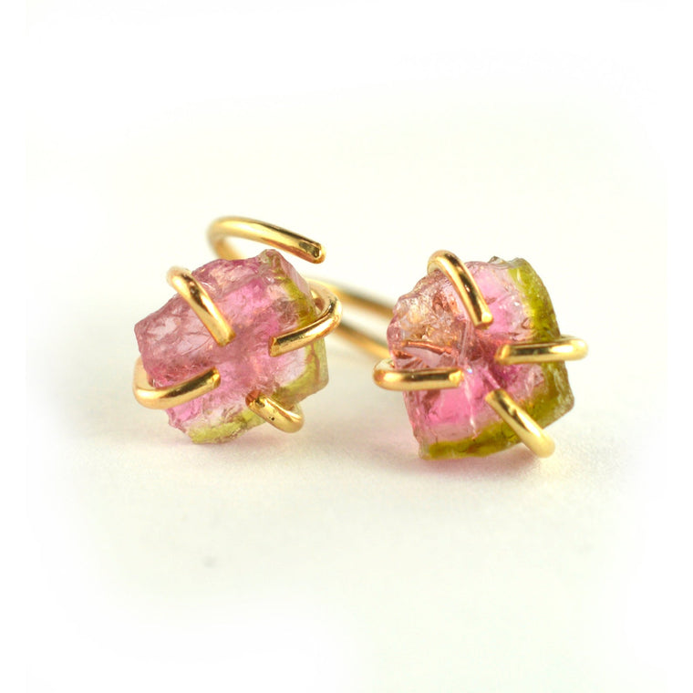 Watermelon Tourmaline Slice Hugger Hoops