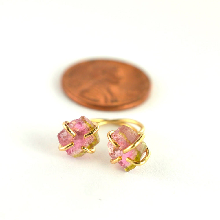 Watermelon Tourmaline Slice Hugger Hoops
