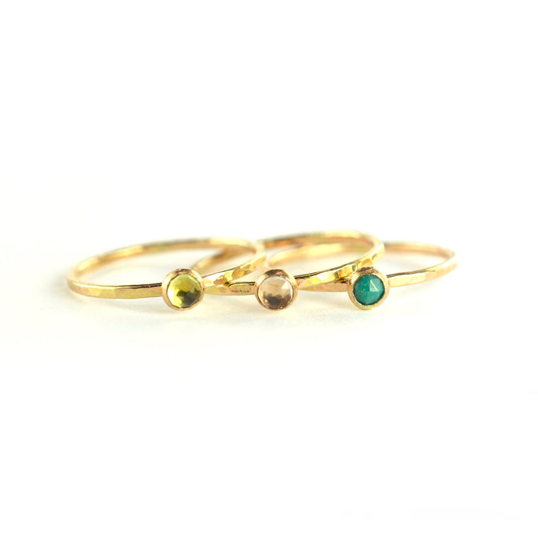 Size 4 / Gemstone Gold Stacking Ring Set of 3