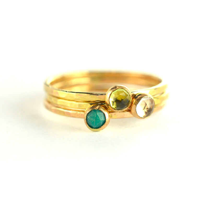 Size 4 / Gemstone Gold Stacking Ring Set of 3