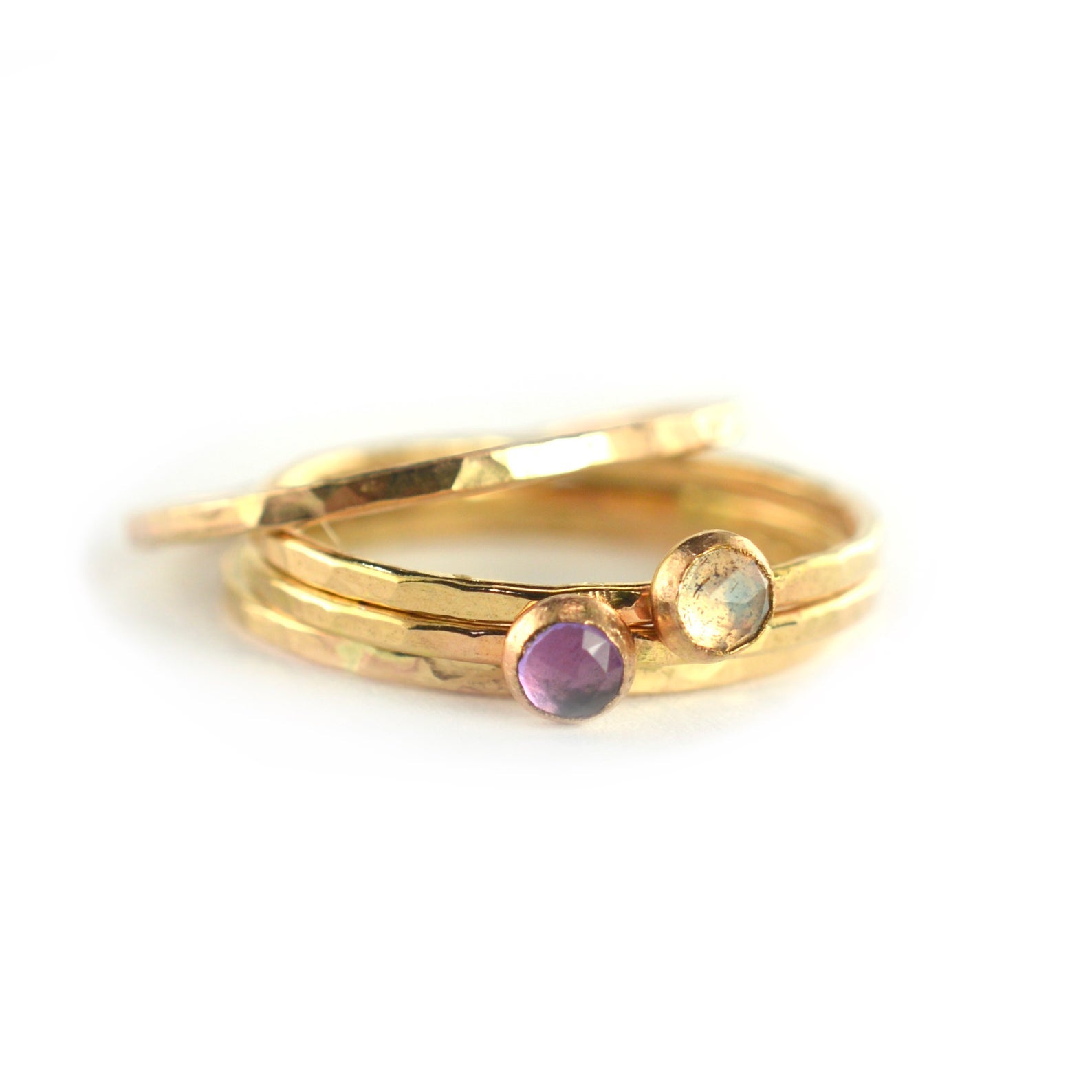 Size 5 / Amethyst & Labradorite Gold Stacking Ring Set of 4