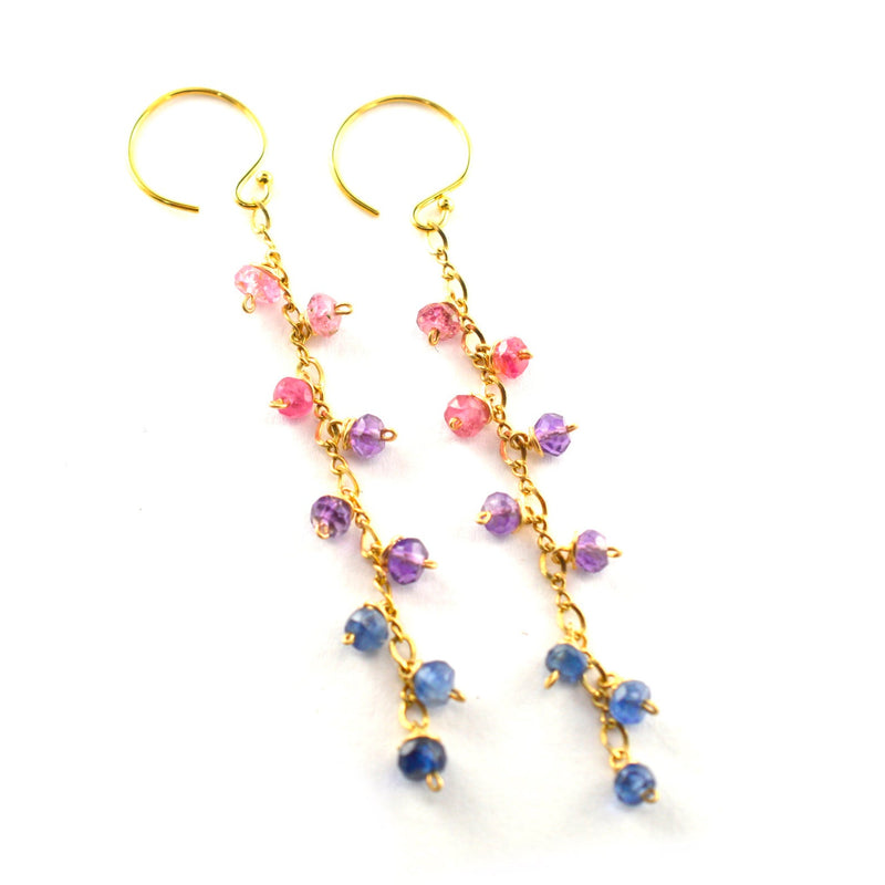 Sapphire Ombre, Amethyst, Pink Tourmaline Dangle Earrings